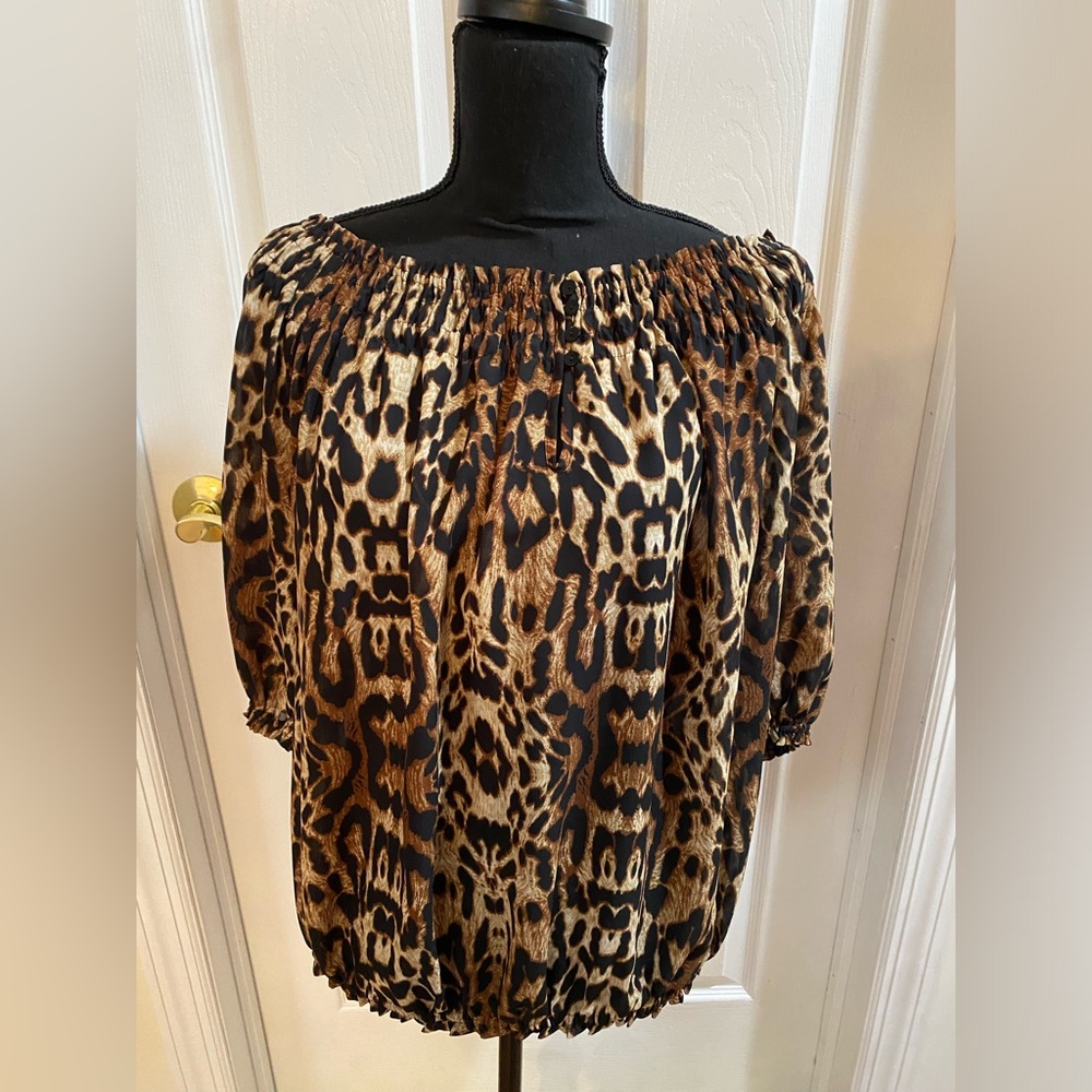 Violet & Claire NWT Women’s Leopard Blouse-On or Off Shoulder 3/4 Sleeve Size 1X